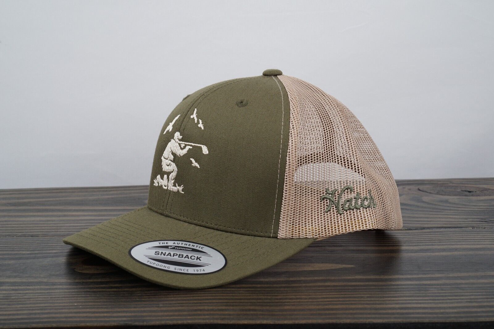 Hatch Golf Trucker Hat Birdie Shooter Hunter Club Snap Back Green Beige