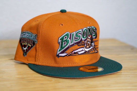 Buffalo Bisons Fitted Hat Size 7 1/2 E-Cap City Two-Tone Orange Green 59Fifty