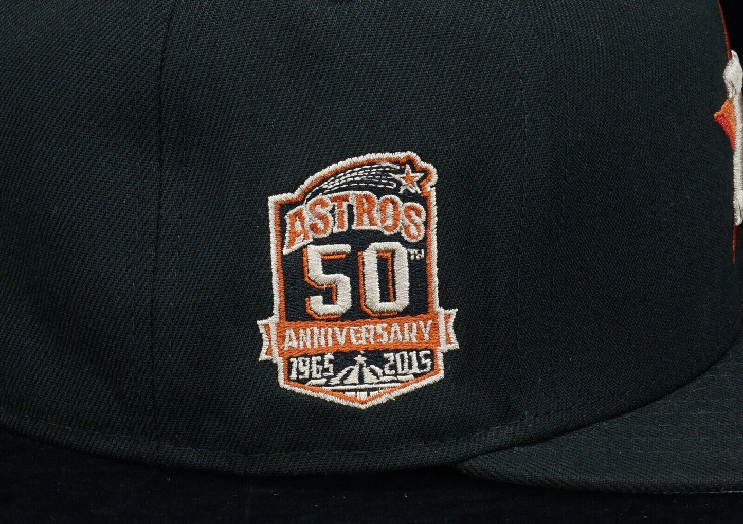 FamCap  Fitted MLB HOUSTON ASTROS 50TH ANNIVERSARY BLACK Ships Fast 7 5/8 🚚💨