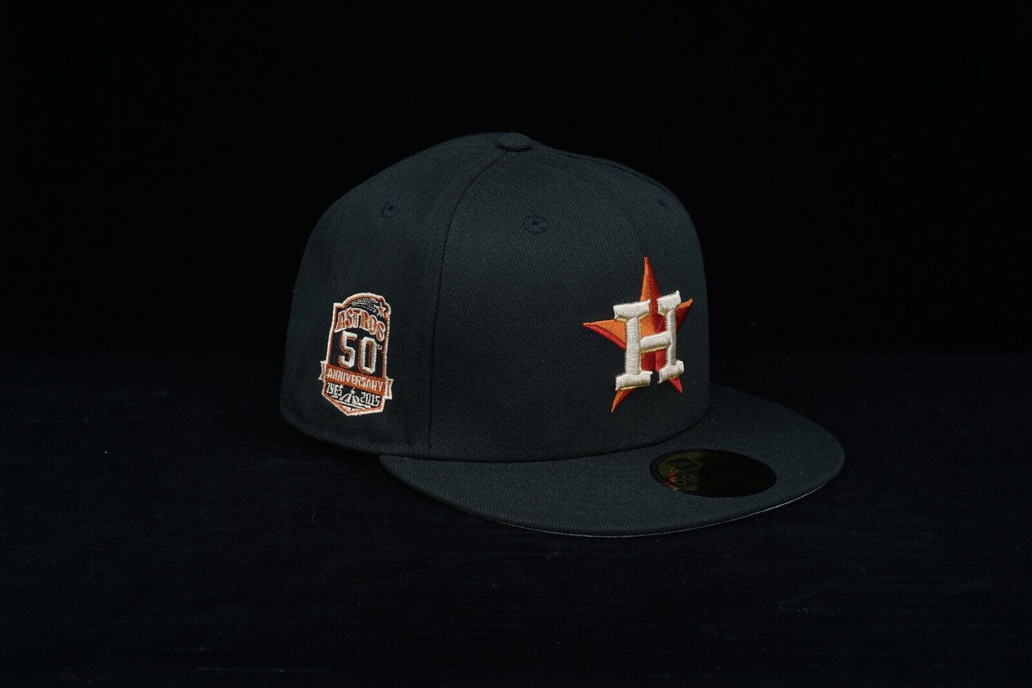 FamCap  Fitted MLB HOUSTON ASTROS 50TH ANNIVERSARY BLACK Ships Fast 7 5/8 🚚💨