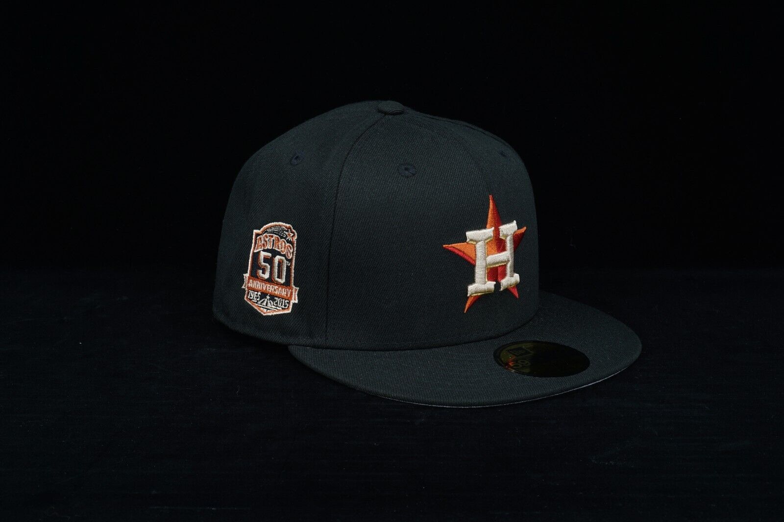 FamCap  Fitted MLB HOUSTON ASTROS 50TH ANNIVERSARY BLACK Ships Fast 7 5/8 🚚💨