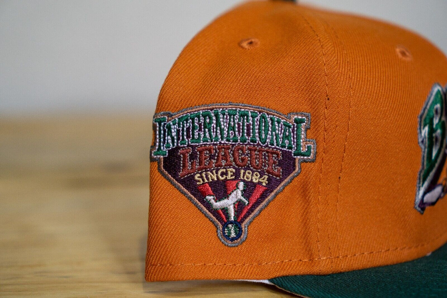 Buffalo Bisons Fitted Hat Size 7 1/2 E-Cap City Two-Tone Orange Green 59Fifty