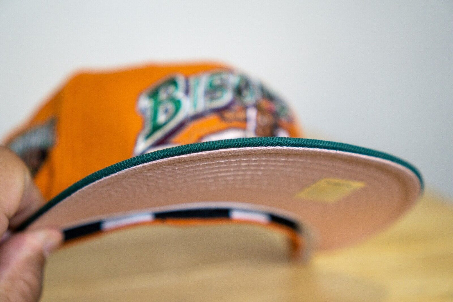 Buffalo Bisons Fitted Hat Size 7 1/2 E-Cap City Two-Tone Orange Green 59Fifty